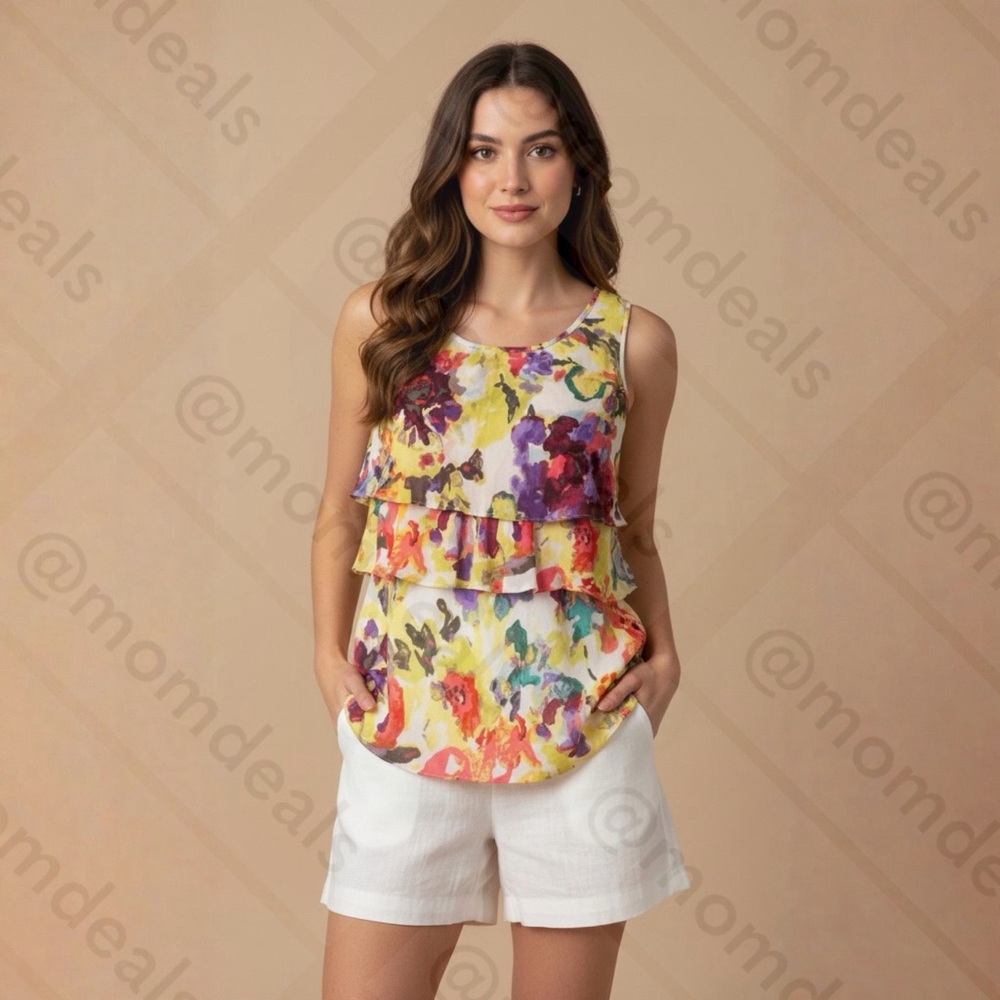 Daisy Fuentes Sleeveless Layered Floral Blouse Soft Vibrant No Sheer Large - Picture 16 of 16